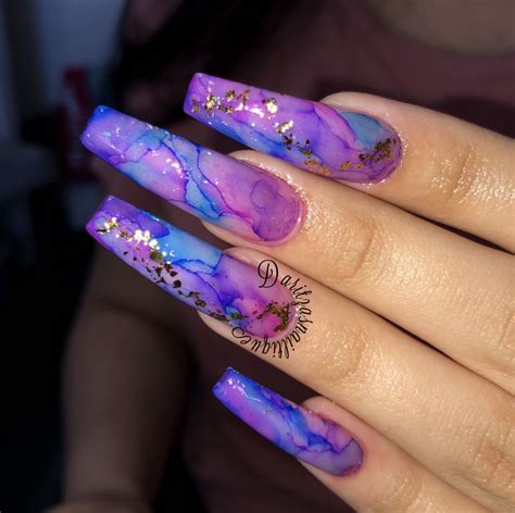 Marble Nails | Gold acrylic nails, Pink blue nails, Purple acrylic nails