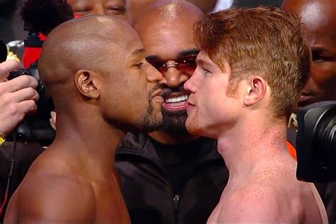 Staredowns! Floyd Mayweather vs Canelo Alvarez face off at weigh in ...