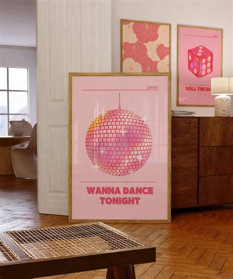 Y2K 'wanna Dance Tonight' Disco Ball Quoted Wall Art in Pink for ...