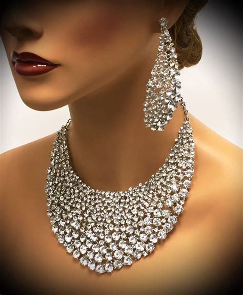 Bridal Jewelry Set, Chunky Bib Necklace Statement Earrings Set, Gold ...