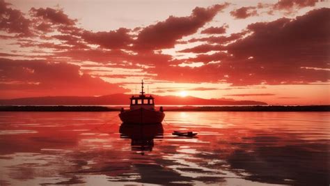 Premium AI Image | Sailing Ship Silhouette In Red Sunset On The Sea