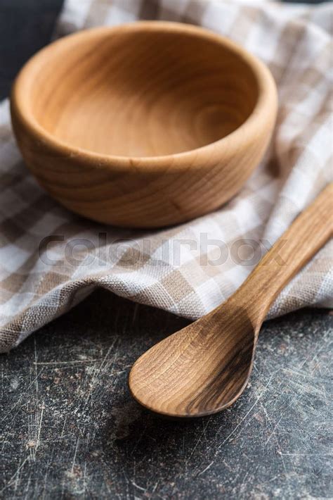 Wooden spoon and bowl. | Stock image | Colourbox