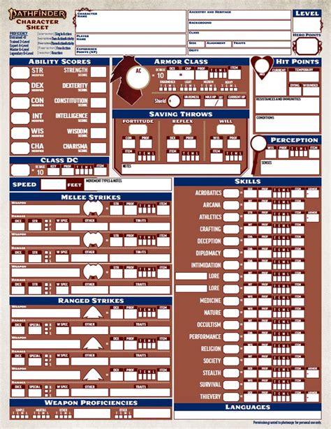 Pathfinder Printable Character Sheet