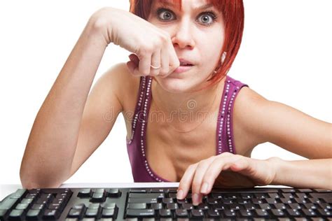 Angry Woman on Computer Surfing the Internet Stock Photo - Image of ...