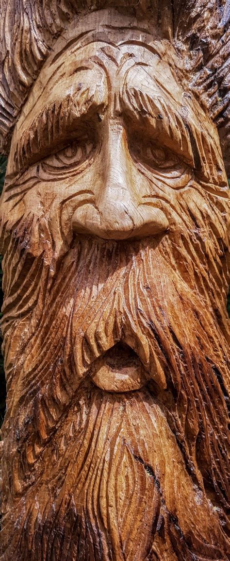 100 year old oak gate post wood carving of an old man of the woods ...