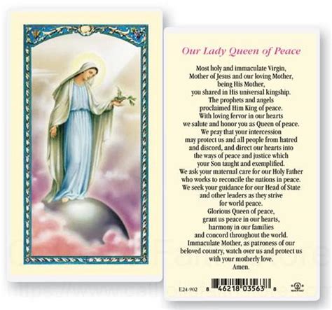 Our Lady Queen of Peace Laminated Prayer Cards 25 Pack