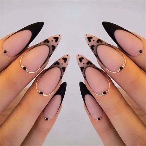 Stiletto Long Fake Nail Black Heart Drop Press on Nails for Nail Art ...