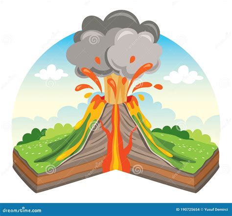 Volcano Eruption and Lava Drawing Stock Vector - Illustration of energy ...