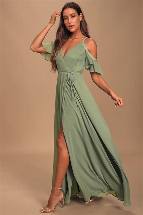 Easy listening sage green cold shoulder wrap maxi dress – Artofit