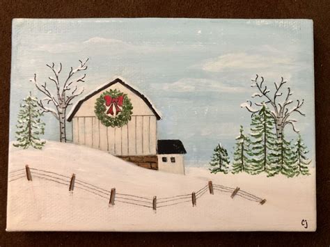 Christmas Barn 2018cj | Barn painting, Canvas painting, Painting