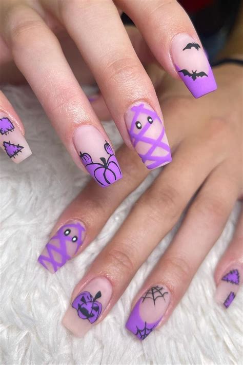 Halloween Acrylic Nails, Halloween Nail Designs, Purple Halloween ...