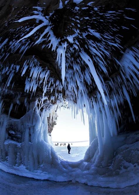 Icicles hang from the Ice Caves of the Apostle Islands National ...