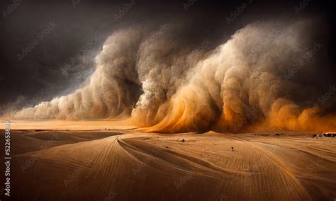 dramatic sand storm in desert, background, digital art Stock ...