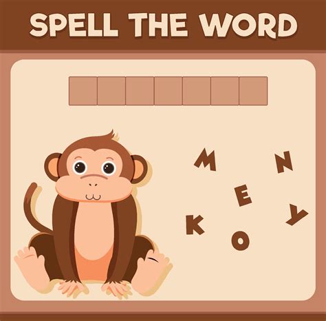 Spell word game with word monkey 10519607 Vector Art at Vecteezy