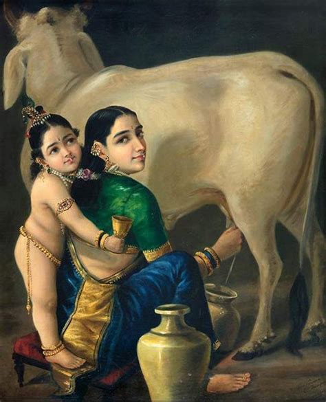 Yashoda Krishna by Raja Ravi Varma Rolled Canvas Painting | Etsy