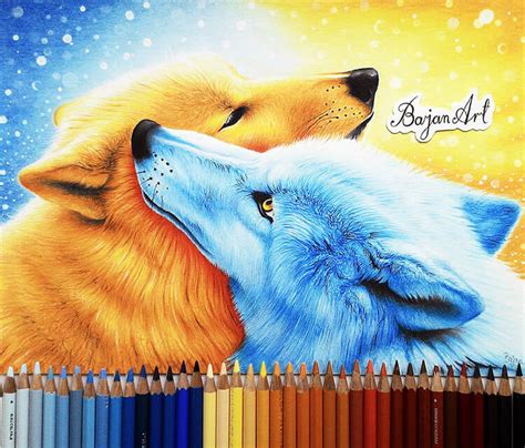 Wolf Love color drawing by Bajan Art | No. 2864