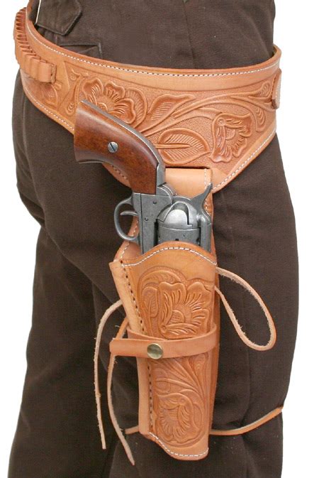 Cal) Western Gun Belt And Holster RH Draw Black Tooled Leather ...