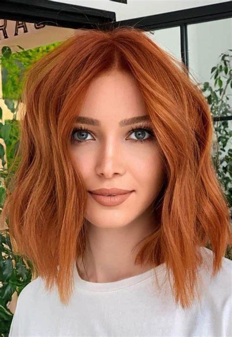 35 Copper Hair Colour Ideas & Hairstyles : Textured Copper Lob