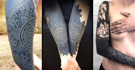 Mixing two hot trends: blackout sleeves and white ink tattoos. | Blast ...