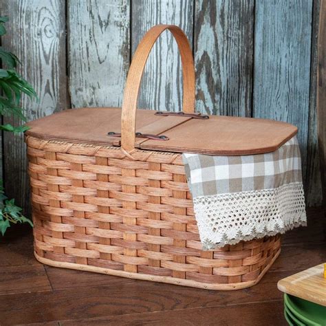 Large Vintage Picnic Basket | Amish Wicker Country Family Picnic Baske