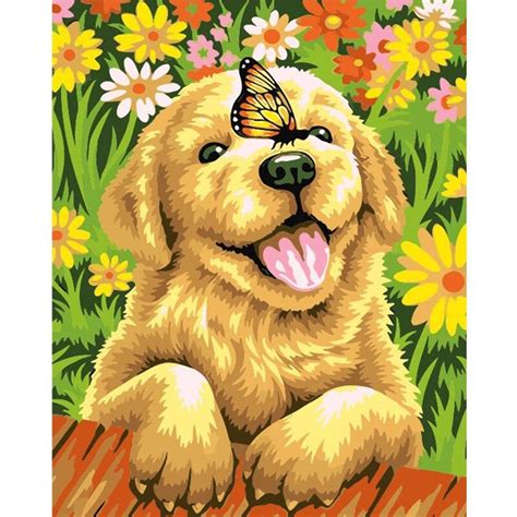 Butterfly And Dog Paint By Numbers - Numeral Paint Kit