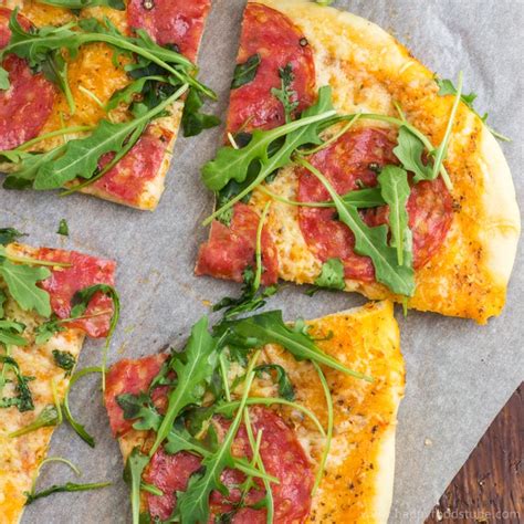 Salami Pizza with Cheese and Arugula Recipe - HappyFoods Tube