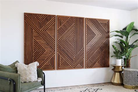 Set of 3 Slatted Wooden Wall Art - Wood Wall Art, Wall Sculpture ...