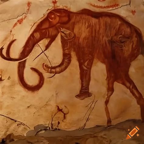 Prehistoric cave painting of a mammoth hunt on Craiyon