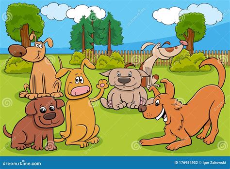 Cartoon Dogs Animal Characters Group in Park Stock Vector ...