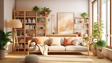 Scandinavian Apartment Living Room With Japandi Style Interior Design ...