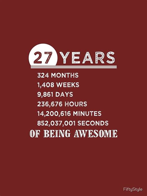 "27th Birthday Gifts 27 Years Old of Being Awesome" T-shirt by ...