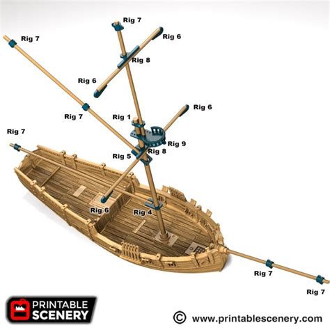 The Sloop with Rigging parts - Printable Scenery