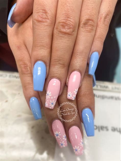 Pink & Blue Spring Nails | Pink acrylic nails, Blue prom nails, Baby ...