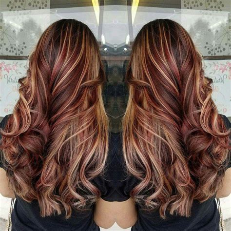 Dark Red Brown Hair With Blonde Highlights