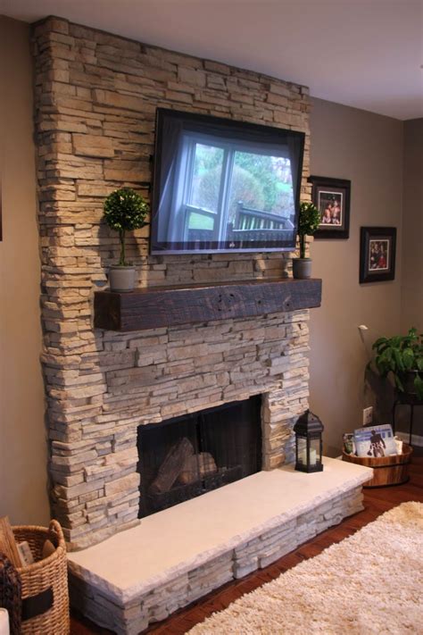 stack stone fireplaces with plasma TV mounted