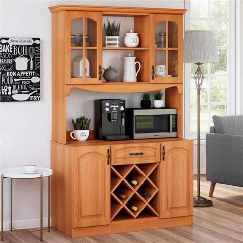 LIVING SKOG Galiano 73 in. Cherry Pantry Buffet with Hutch with Wine ...