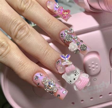 hello kitty nails Cute Acrylic Nail Designs, Pretty Acrylic Nails, Best ...