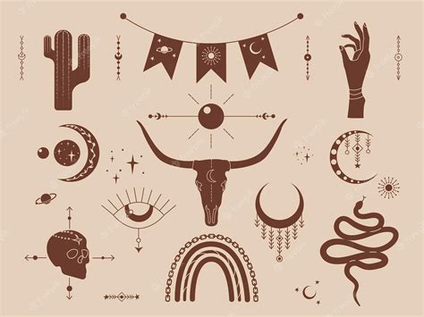 Premium Vector | Western boho set vector stickers pack wild west, isolated