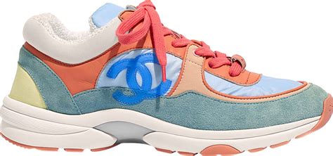 Chanel Coral & Light Blue Suede Sneakers | INC STYLE