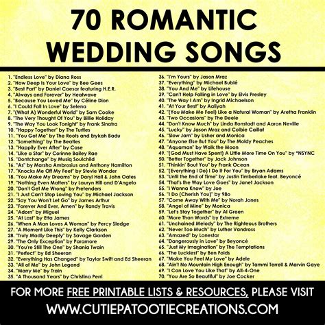 70 Romantic Songs for Weddings | Cutie Patootie Creations in 2020 ...