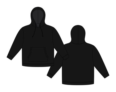 Hoodie template in black color. Apparel hoody technical sketch mockup ...