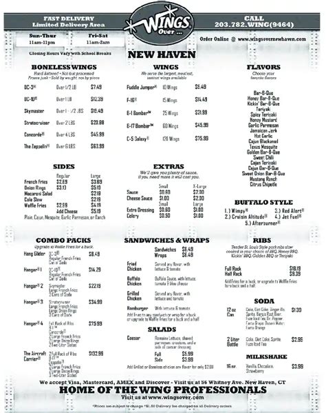 Wings Over New Haven Menu, Menu for Wings Over New Haven, New Haven ...