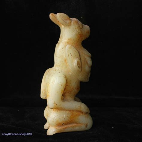 18cm China Natural Old Jade hand carved animal rabbit Statue Sculpture ...