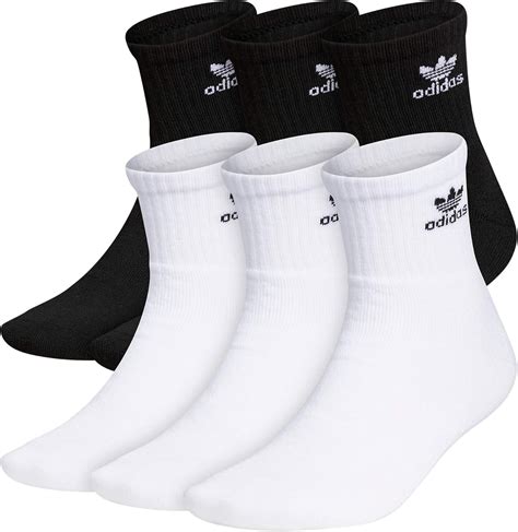 adidas Originals Men's Trefoil Quarter Socks (6-Pair), White/ Black ...