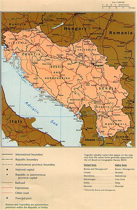 Former Yugoslavia Political Map 1990 - Full size