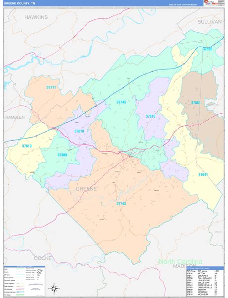 Greene County, TN Wall Map Color Cast Style by MarketMAPS - MapSales