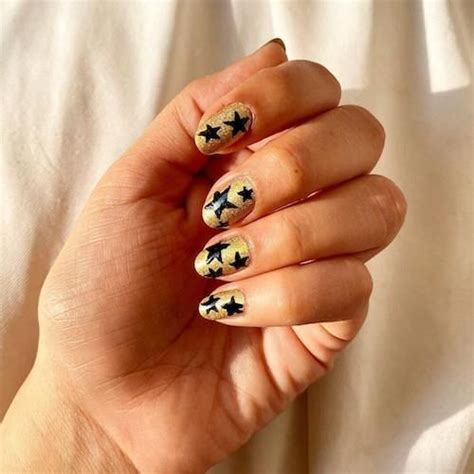 Gold Glitter Nails With Black Stars Pictures, Photos, and Images for ...