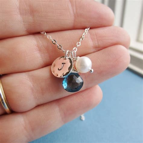 Initial Necklace Birthstone Necklace Initial Charm Necklace - Etsy