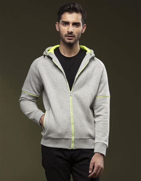 Grey Zipper Hoodie For Men