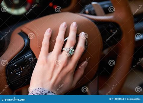 Blond Young Woman Driving a Sports Car Stock Photo - Image of leather ...